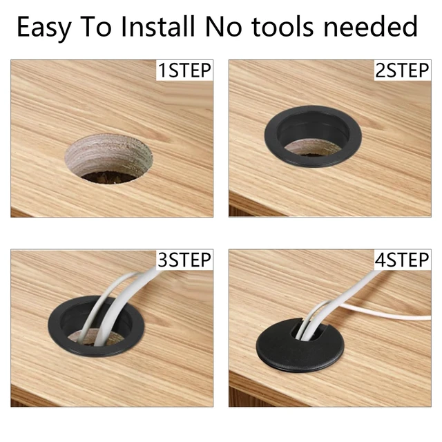Alt view image 7 of 7 - 4PCS 2 Inch Desk Cable Grommet, Black Wire Management Hole Cover, Plastic Cord Organizer for Computer Desk, Office Table, TV Stand