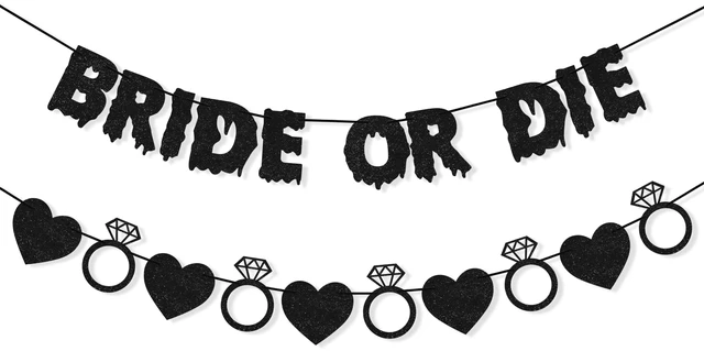 Main image of Bride or Die Banner Bachelorette Party Decorations for Women Girls | Ring Black Heart Garland, Bride to Be Sign, Halloween Gothic Bridal Shower Engagement Wedding Party Supplies