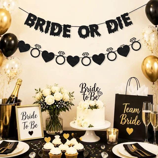 Alt view image 5 of 5 - Bride or Die Banner Bachelorette Party Decorations for Women Girls | Ring Black Heart Garland, Bride to Be Sign, Halloween Gothic Bridal Shower Engagement Wedding Party Supplies