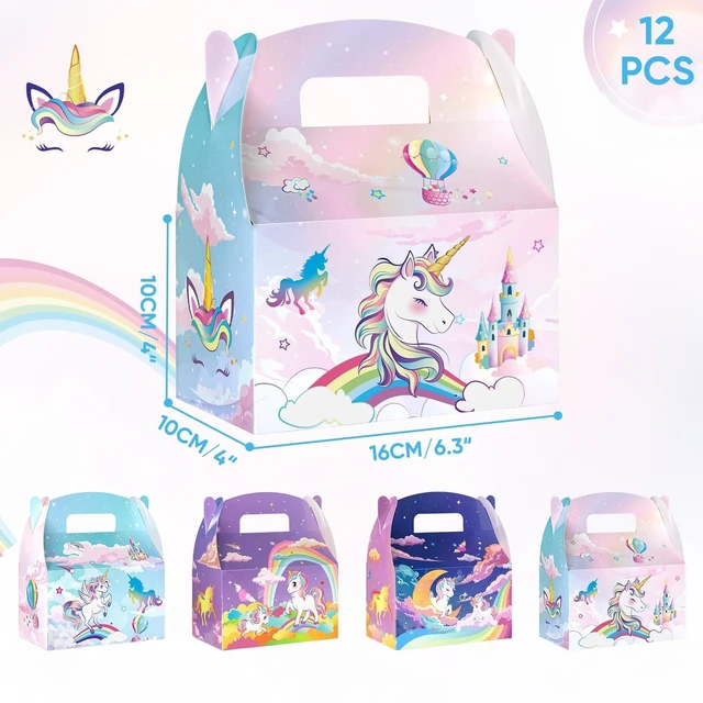 Alt view image 2 of 7 - 12 Pcs Unicorn Party Favor Boxes for Unicorn Birthday Decorations | Unicorn Goodies Gift BoxesPastel Rainbow Theme Candy Bags for Kids Girls BirthdaySturdy and Easy to Assemble
