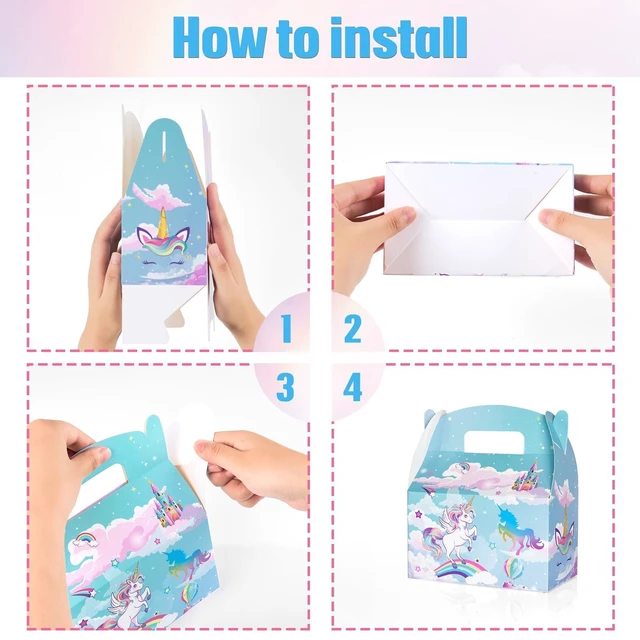 Alt view image 4 of 7 - 12 Pcs Unicorn Party Favor Boxes for Unicorn Birthday Decorations | Unicorn Goodies Gift BoxesPastel Rainbow Theme Candy Bags for Kids Girls BirthdaySturdy and Easy to Assemble