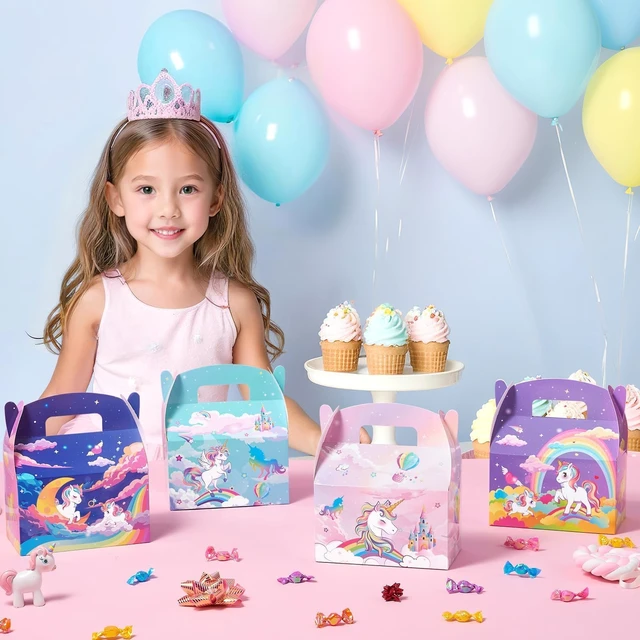 Alt view image 6 of 7 - 12 Pcs Unicorn Party Favor Boxes for Unicorn Birthday Decorations | Unicorn Goodies Gift BoxesPastel Rainbow Theme Candy Bags for Kids Girls BirthdaySturdy and Easy to Assemble