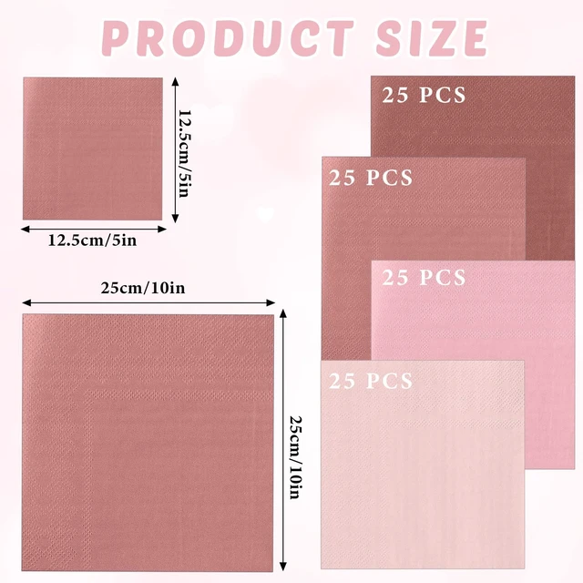 Alt view image 2 of 6 - 100 Pcs Cocktail Napkins Paper Dessert,Dusty Pink,5 X 5 Inch | Disposable Beverage Napkins , Square Paper Tissue For Wedding Birthday Celebration Party, Bridal Baby Shower Supplies