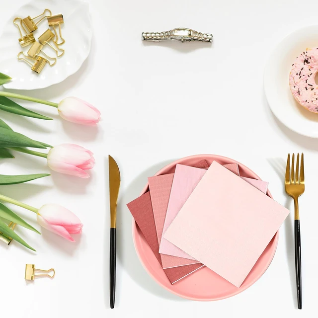 Alt view image 3 of 6 - 100 Pcs Cocktail Napkins Paper Dessert,Dusty Pink,5 X 5 Inch | Disposable Beverage Napkins , Square Paper Tissue For Wedding Birthday Celebration Party, Bridal Baby Shower Supplies