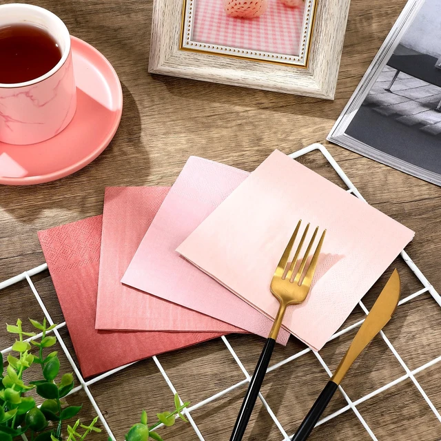 Alt view image 4 of 6 - 100 Pcs Cocktail Napkins Paper Dessert,Dusty Pink,5 X 5 Inch | Disposable Beverage Napkins , Square Paper Tissue For Wedding Birthday Celebration Party, Bridal Baby Shower Supplies
