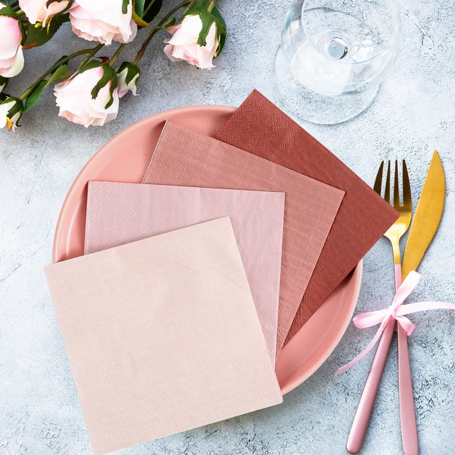 Alt view image 5 of 6 - 100 Pcs Cocktail Napkins Paper Dessert,Dusty Pink,5 X 5 Inch | Disposable Beverage Napkins , Square Paper Tissue For Wedding Birthday Celebration Party, Bridal Baby Shower Supplies