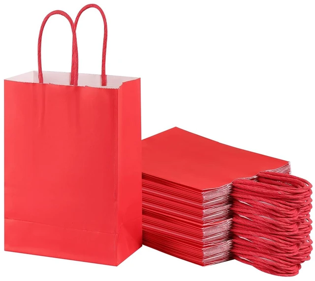 Main image of Small Plain Kraft Paper Gift Bags with Handles - Red, 24pcs for Birthday, Wedding, Grocery, Retail, Business, Goody, Craft Bags