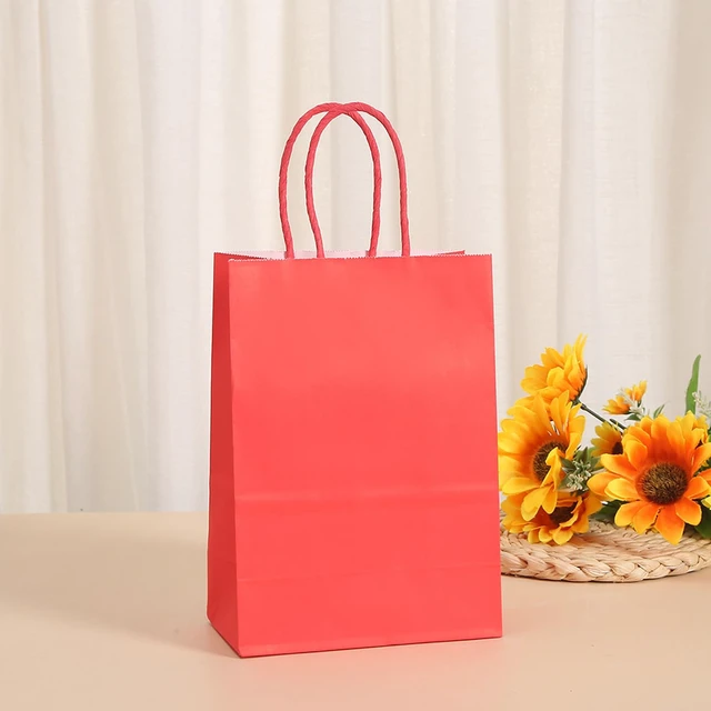 Alt view image 2 of 7 - Small Plain Kraft Paper Gift Bags with Handles - Red, 24pcs for Birthday, Wedding, Grocery, Retail, Business, Goody, Craft Bags