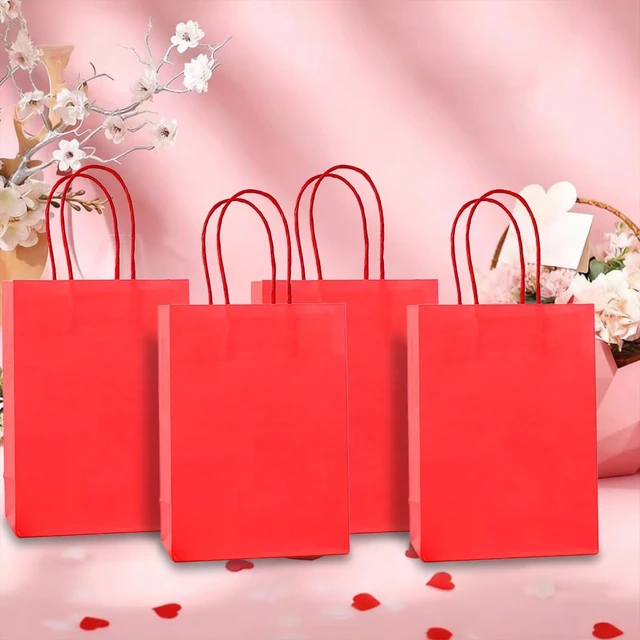 Alt view image 6 of 7 - Small Plain Kraft Paper Gift Bags with Handles - Red, 24pcs for Birthday, Wedding, Grocery, Retail, Business, Goody, Craft Bags