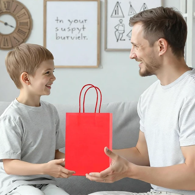 Alt view image 7 of 7 - Small Plain Kraft Paper Gift Bags with Handles - Red, 24pcs for Birthday, Wedding, Grocery, Retail, Business, Goody, Craft Bags