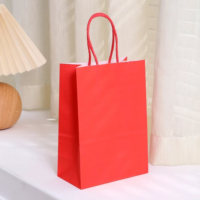 Alt view image 4 of 7 - Small Plain Kraft Paper Gift Bags with Handles - Red, 24pcs for Birthday, Wedding, Grocery, Retail, Business, Goody, Craft Bags