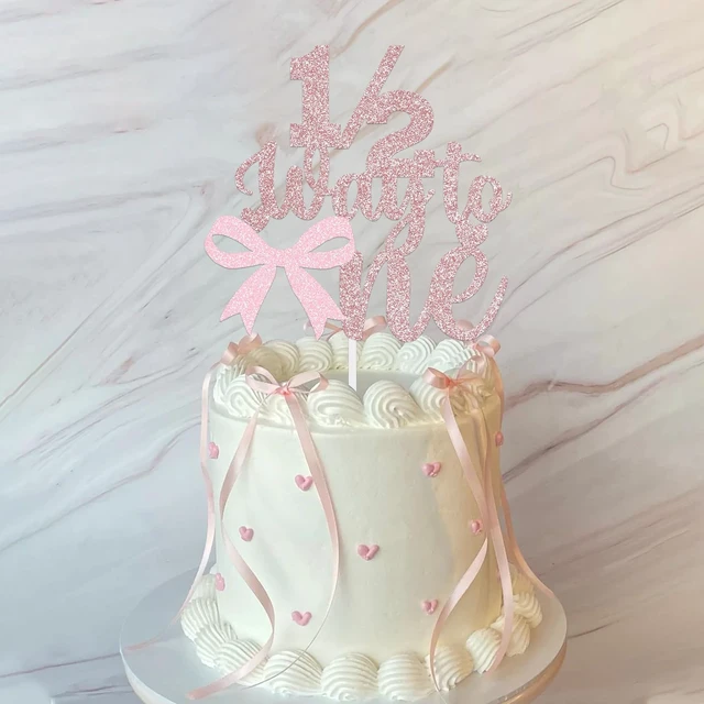 Alt view image 3 of 3 - bow 1/2 Way to One Cake Topper half birthday decoration baby boys girls 6 month birthday party supplies
