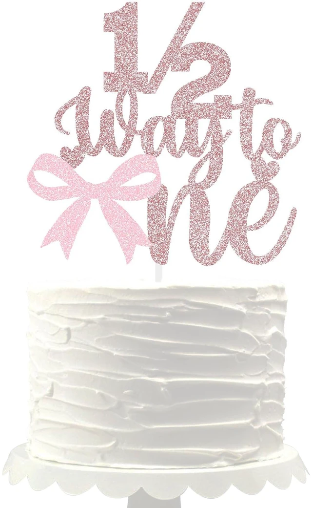 Main image of bow 1/2 Way to One Cake Topper half birthday decoration baby boys girls 6 month birthday party supplies