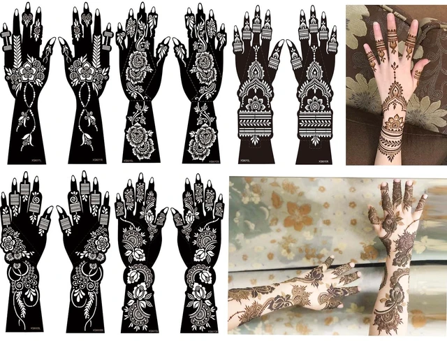 Main image of Temporary Tattoo Stencil Kit, 10 Sheets Henna Tattoo Templates for Hand | Large Forearm Indian Glitter Airbrush Tattoos Stickers, Girls Woman DIY Body Art Tattoos