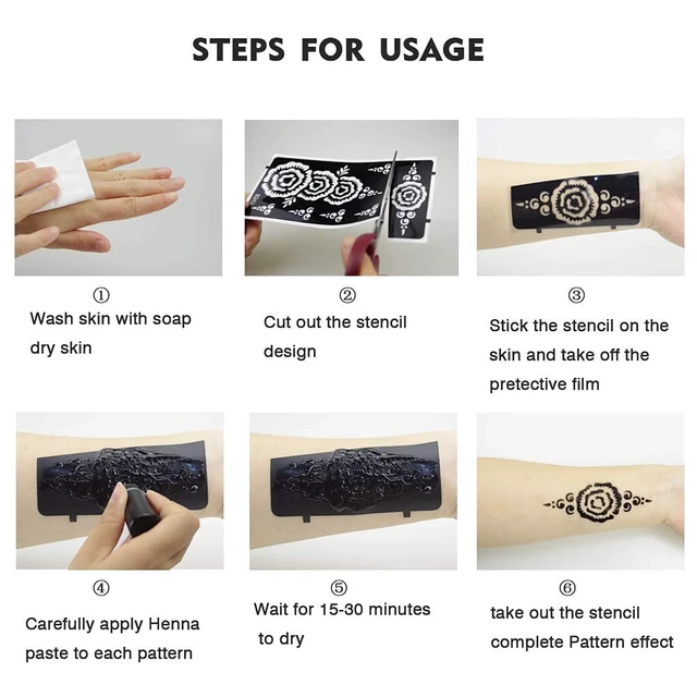 Alt view image 6 of 6 - Temporary Tattoo Stencil Kit, 10 Sheets Henna Tattoo Templates for Hand | Large Forearm Indian Glitter Airbrush Tattoos Stickers, Girls Woman DIY Body Art Tattoos