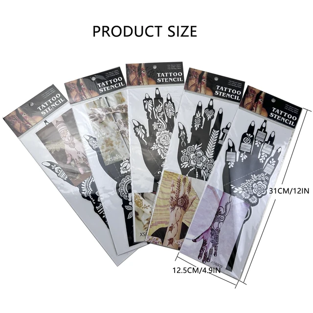 Alt view image 5 of 6 - Temporary Tattoo Stencil Kit, 10 Sheets Henna Tattoo Templates for Hand | Large Forearm Indian Glitter Airbrush Tattoos Stickers, Girls Woman DIY Body Art Tattoos
