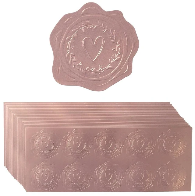 Main image of 300 Pieces Embossed Gold Foil Stickers, Rose Gold Heart-Love | For Envelopes, Wedding Invitations, Christmas Greeting Cards