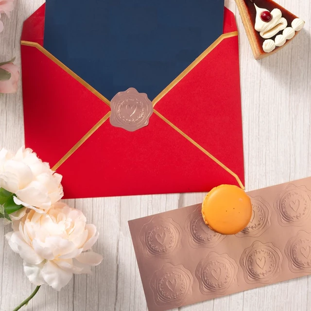 Alt view image 5 of 7 - 300 Pieces Embossed Gold Foil Stickers, Rose Gold Heart-Love | For Envelopes, Wedding Invitations, Christmas Greeting Cards