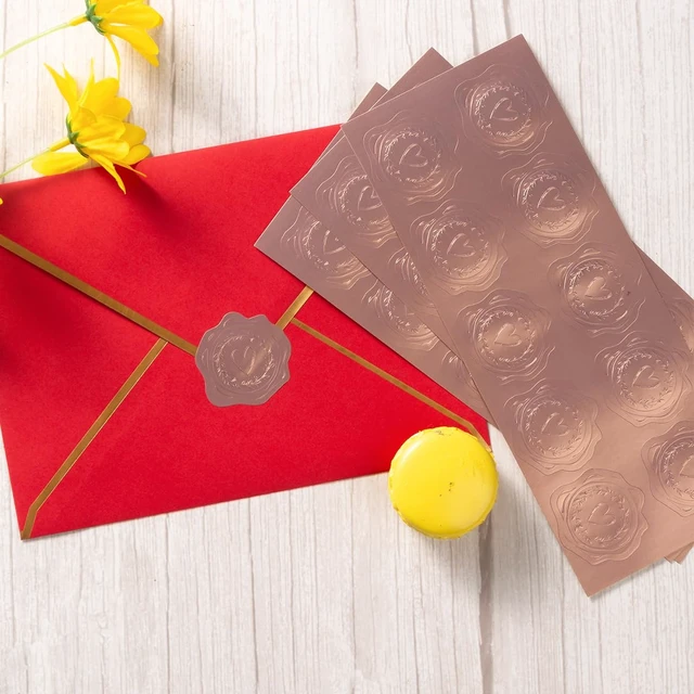 Alt view image 6 of 7 - 300 Pieces Embossed Gold Foil Stickers, Rose Gold Heart-Love | For Envelopes, Wedding Invitations, Christmas Greeting Cards