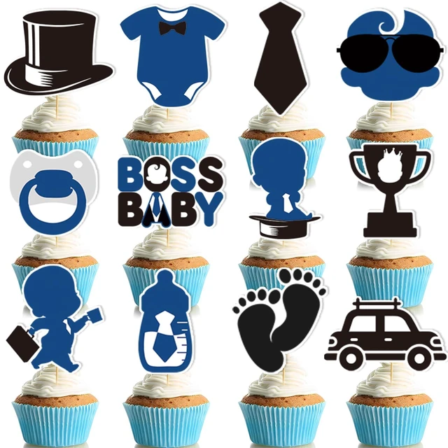 Main image of 24pcs Baby Boy Cake Topper Baby Shower Cake Decorations Boss Party Decorations Boys Gender Reveal Party Decorations Birthday Party Supplies