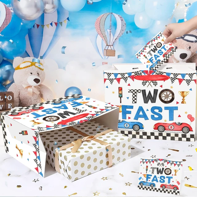 Alt view image 5 of 7 - Two Fast Birthday Gift Bags for Baby Boys Large Racing Car 2nd Birthday Party Favor Bag with Tissue Paper and Card 2nd Bday Wrapping Paper Goodie Candy Treat Bag for Kids Boys Two Years Old Party
