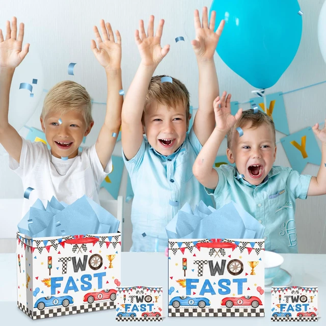 Alt view image 7 of 7 - Two Fast Birthday Gift Bags for Baby Boys Large Racing Car 2nd Birthday Party Favor Bag with Tissue Paper and Card 2nd Bday Wrapping Paper Goodie Candy Treat Bag for Kids Boys Two Years Old Party