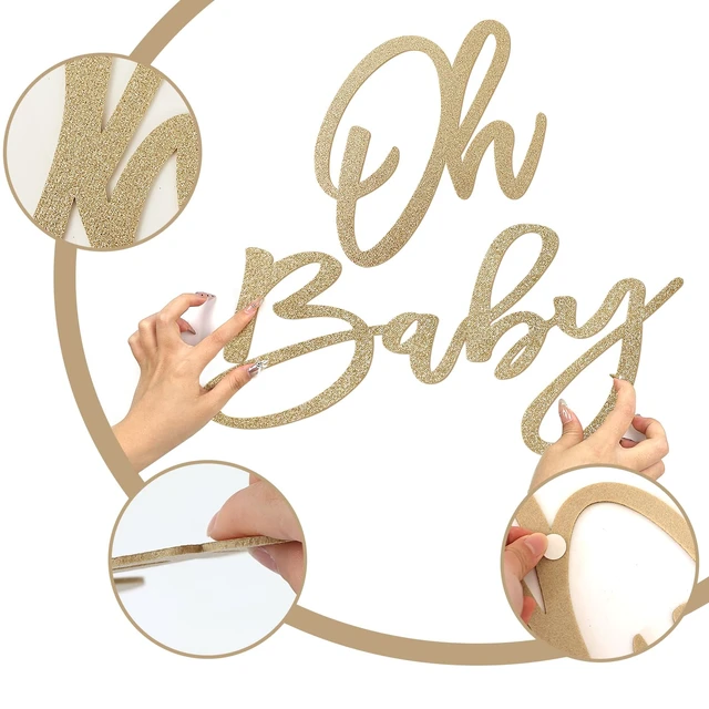 Alt view image 4 of 7 - 'Oh Baby' Sign for Backdrop - Felt Champagne Gold Baby Shower Banner Boy Girl Decorations Gender Reveal 1st Birthday Party Photography Background