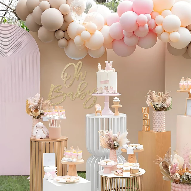 Alt view image 6 of 7 - 'Oh Baby' Sign for Backdrop - Felt Champagne Gold Baby Shower Banner Boy Girl Decorations Gender Reveal 1st Birthday Party Photography Background