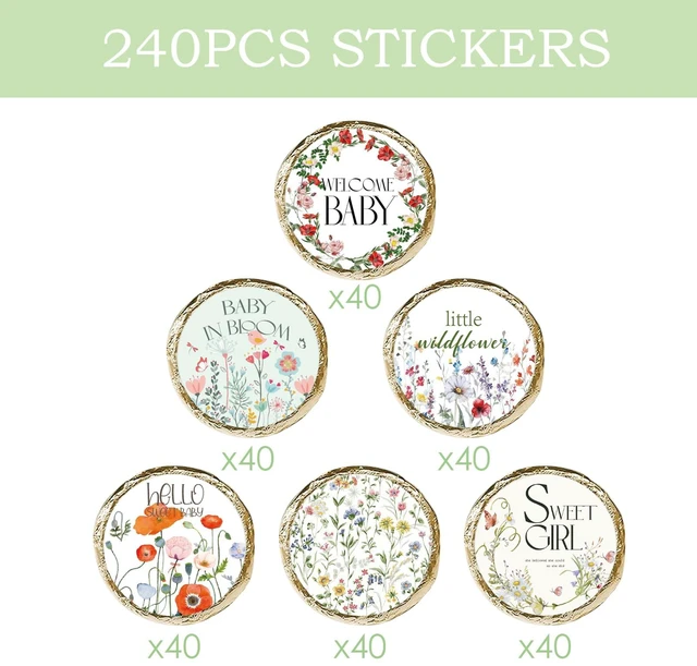 Alt view image 2 of 7 - Little Wildflower Baby Shower Favors Kisses Candy Stickers - 240 Labels for It's A Girl, Gender Reveal, Spring Summer She's a Wildflower in Bloom Supplies