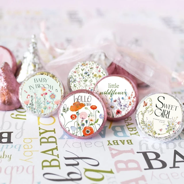 Alt view image 6 of 7 - Little Wildflower Baby Shower Favors Kisses Candy Stickers - 240 Labels for It's A Girl, Gender Reveal, Spring Summer She's a Wildflower in Bloom Supplies