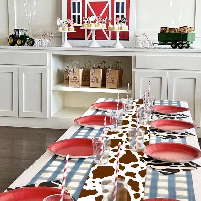 Alt view image 4 of 7 - 6 Pcs Cow Print Table Runner, 14 x 108 in Brown Cow Table Runner Farm Cow Print Tablecloth Western Tablecloth for Birthday Western Barnyard Home Kitchen Table Decorations