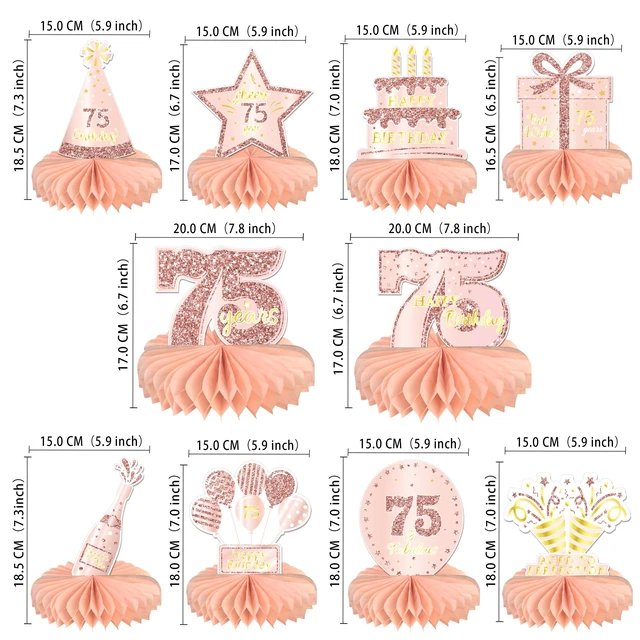 Alt view image 2 of 3 - 10PCS 75th Birthday Decorations Centerpieces for Table Decorations,Rose Gold Pink Happy 75th Birthday Honeycomb Table Topper Birthday Party Decoration for Women (Rose Gold & Pink, 75 Years)