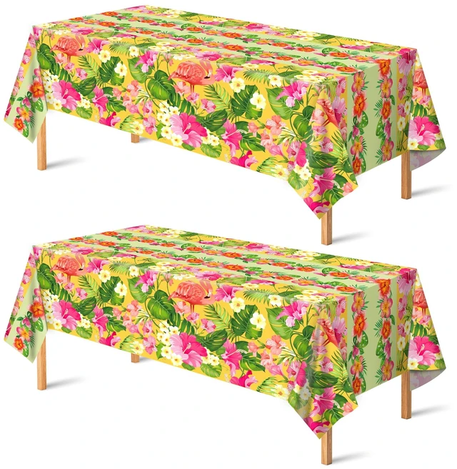 Main image of 2 Pack Luau Party Decorations - Plastic Tablecloth for Hawaiian Theme Party Decorations | Tropical Summer Beach Pool Birthday Backdrop Favors Supplies