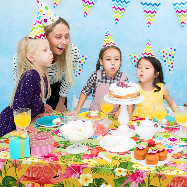 Alt view image 6 of 7 - 2 Pack Luau Party Decorations - Plastic Tablecloth for Hawaiian Theme Party Decorations | Tropical Summer Beach Pool Birthday Backdrop Favors Supplies