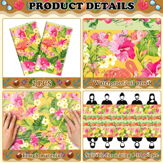 Alt view image 3 of 7 - 2 Pack Luau Party Decorations - Plastic Tablecloth for Hawaiian Theme Party Decorations | Tropical Summer Beach Pool Birthday Backdrop Favors Supplies