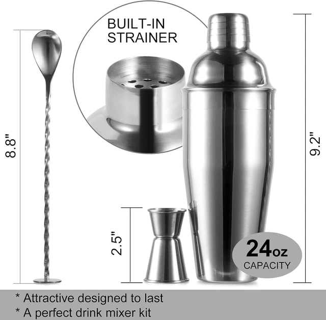 Alt view image 2 of 7 - 24oz Cocktail Shaker Bar Set-Professional Margarita Mixer Drink Shaker Professional Stainless Steel Bar Tools Built-in Bartender Strainer for Martini Kit