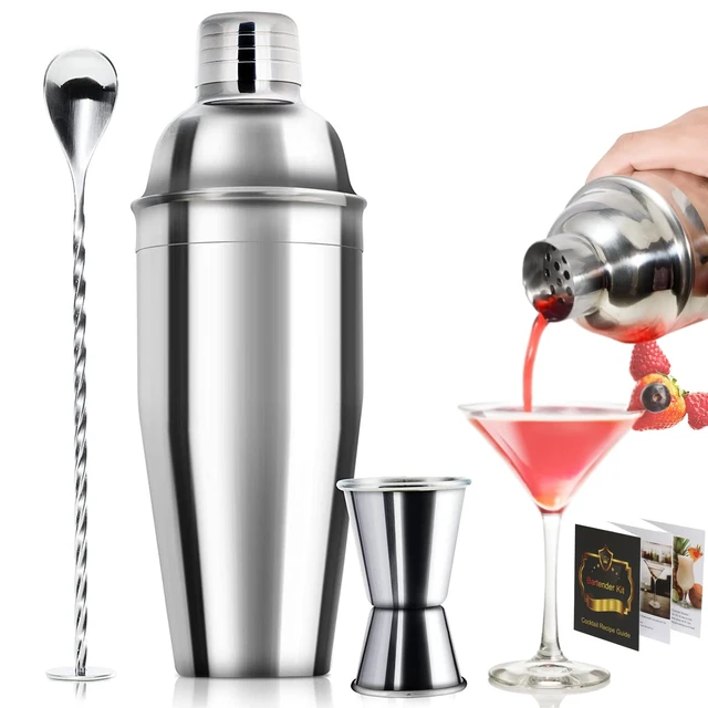 Alt view image 7 of 7 - 24oz Cocktail Shaker Bar Set-Professional Margarita Mixer Drink Shaker Professional Stainless Steel Bar Tools Built-in Bartender Strainer for Martini Kit
