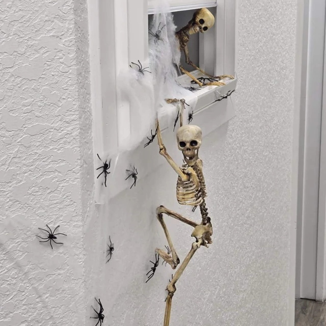 Alt view image 4 of 7 - Halloween Skeleton Decorations, 16" Plastic Full Body Posable Skeleton, Small Hanging Skeleton for Halloween Decor, Graveyard Haunted House Props