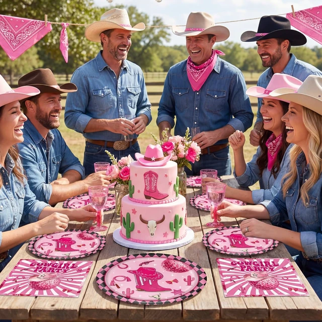 Alt view image 7 of 7 - 40PCS Cowgirl Party Decorations Disco Cowgirl Birthday Plates and Napkins Pink Party Supplies Disposable Table Decor Set for Women Girl Western Cowgirl Baby Shower Bachelorette Party Supplies