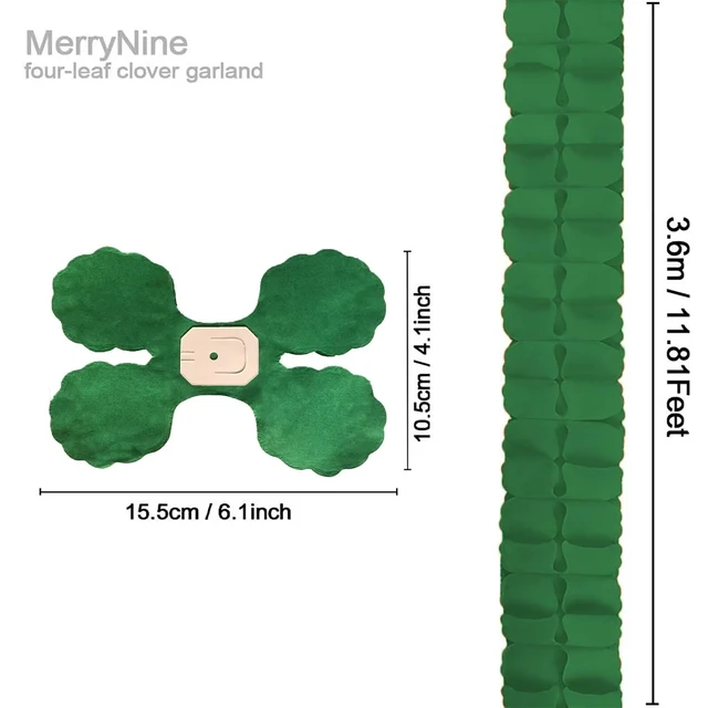 Alt view image 4 of 6 - Green Four-Leaf Clover Paper Streamers Garland Banner | 6 Pack, 59ft, 9.8ft/3m Each, for Birthday Wedding Bridal Engagement Shower Graduations Party Decorations Supplies