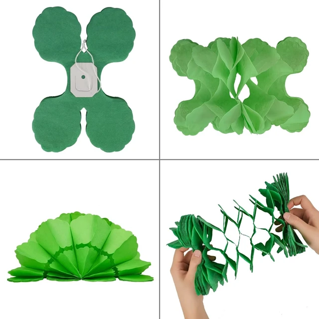 Alt view image 2 of 6 - Green Four-Leaf Clover Paper Streamers Garland Banner | 6 Pack, 59ft, 9.8ft/3m Each, for Birthday Wedding Bridal Engagement Shower Graduations Party Decorations Supplies