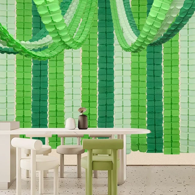 Alt view image 6 of 6 - Green Four-Leaf Clover Paper Streamers Garland Banner | 6 Pack, 59ft, 9.8ft/3m Each, for Birthday Wedding Bridal Engagement Shower Graduations Party Decorations Supplies