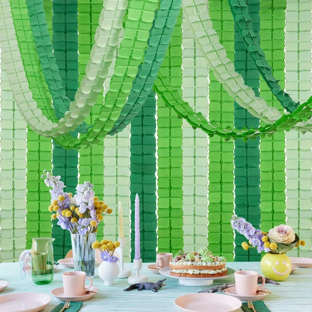Main image of Green Four-Leaf Clover Paper Streamers Garland Banner | 6 Pack, 59ft, 9.8ft/3m Each, for Birthday Wedding Bridal Engagement Shower Graduations Party Decorations Supplies