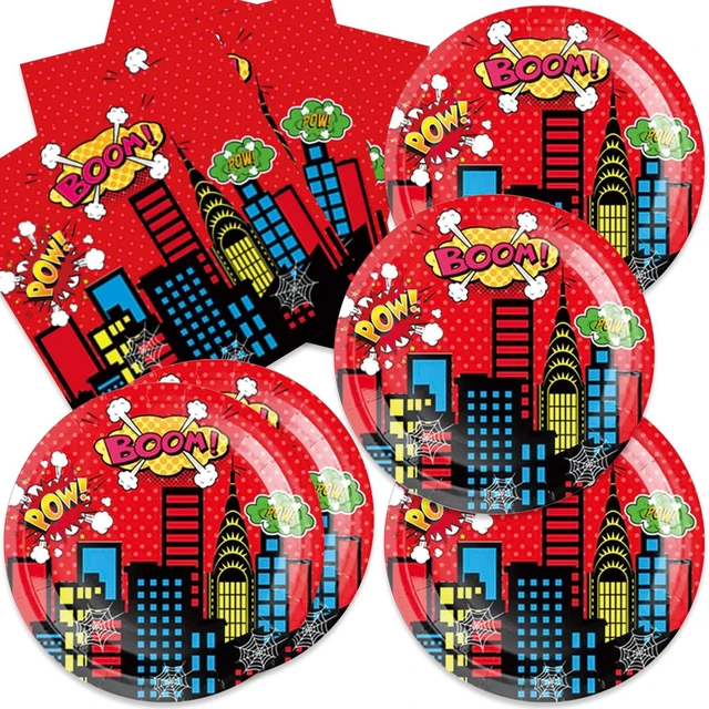 Main image of 40Pack Super Theme Hero Birthday Party Supplies Plates and Napkins for 20 Guests Tableware Super Theme Hero Supplies for Kids Birthday Party Decorations