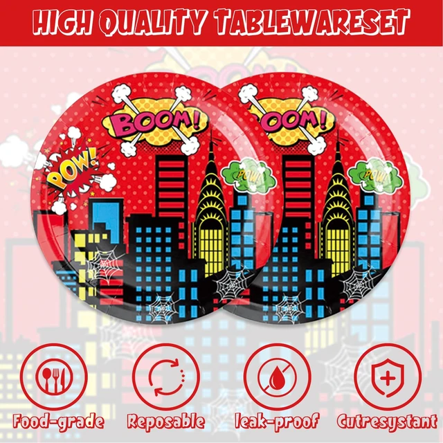Alt view image 3 of 6 - 40Pack Super Theme Hero Birthday Party Supplies Plates and Napkins for 20 Guests Tableware Super Theme Hero Supplies for Kids Birthday Party Decorations