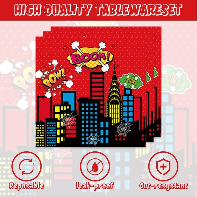 Alt view image 4 of 6 - 40Pack Super Theme Hero Birthday Party Supplies Plates and Napkins for 20 Guests Tableware Super Theme Hero Supplies for Kids Birthday Party Decorations