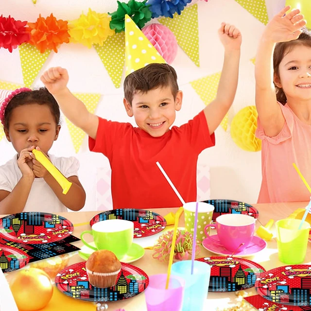Alt view image 6 of 6 - 40Pack Super Theme Hero Birthday Party Supplies Plates and Napkins for 20 Guests Tableware Super Theme Hero Supplies for Kids Birthday Party Decorations