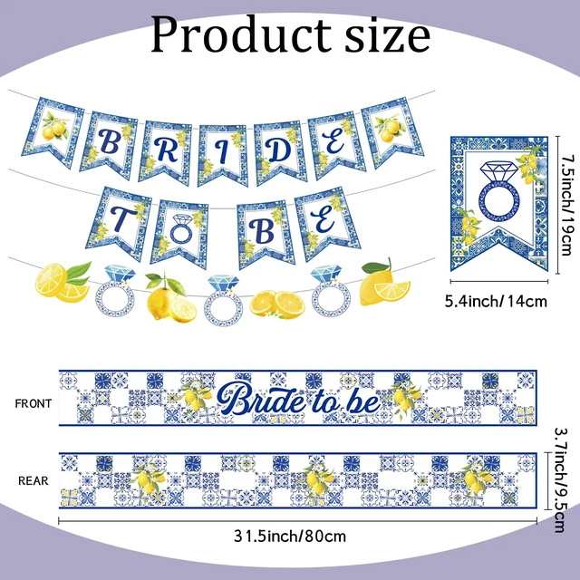 Alt view image 2 of 6 - Lemon Bridal Shower Decorations - 4 Pcs Amalfi Coast Banner Set | Pre-Strung Bride To Be Blue Tiles Yellow Party Sash, Mediterranean Citrus Fruit Theme Bachelorette Party Supplies