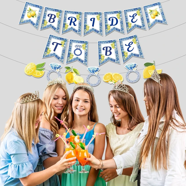 Alt view image 6 of 6 - Lemon Bridal Shower Decorations - 4 Pcs Amalfi Coast Banner Set | Pre-Strung Bride To Be Blue Tiles Yellow Party Sash, Mediterranean Citrus Fruit Theme Bachelorette Party Supplies