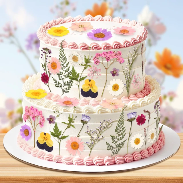 Alt view image 4 of 7 - 36PCS Real Dried Pressed Flowers Cake Toppers Natural Dried Wildflower Baby in Bloom Baby Shower Cake Toppers for Women Birthday Bridal Shower Wedding DIY Floral Party Decoration